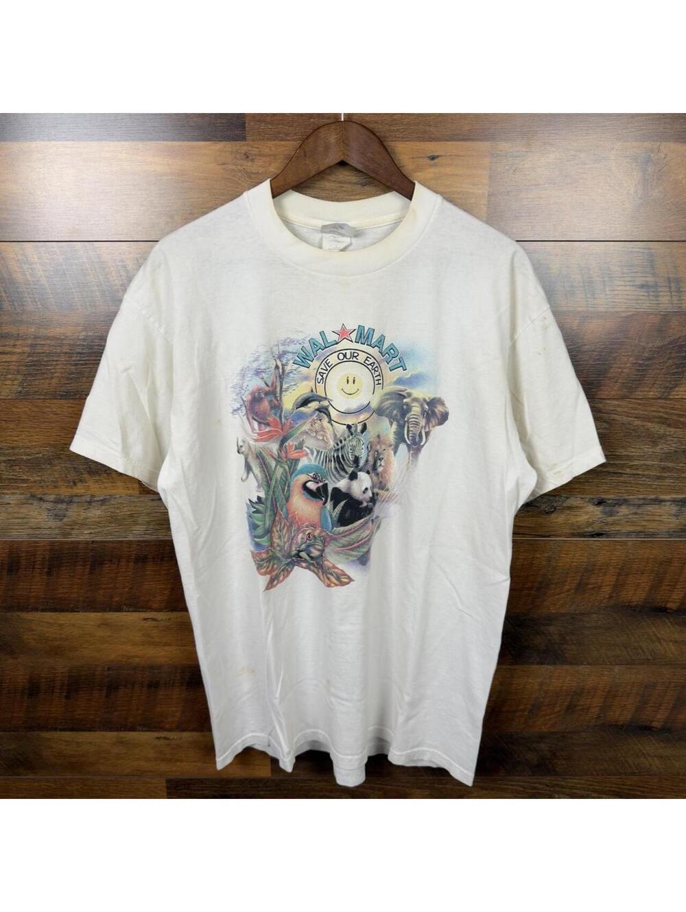 Vintage Walmart Wildlife Animals Promo T Shirt Jerzees Large Zebra Panda Lion